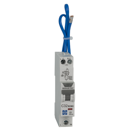 Lewden Compact RCBO C Curve Double Pole 30mA Switched Neutral
