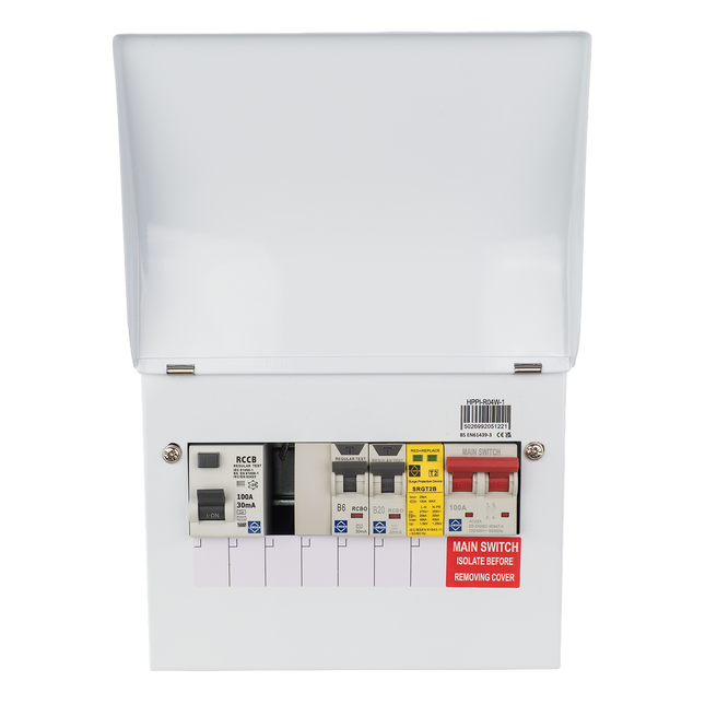Lewden HPPI-R04W-1 4 Way Air Source Heat Pump (ASHP) Consumer Unit with 100A Type B RCD, 2x RCBOs and SPD