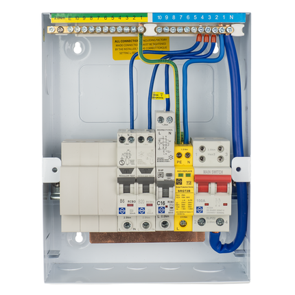 Lewden HPPI-R06W-AC16 6 Way Air Source Heat Pump (ASHP) Consumer Unit with 16A HP RCBO, 2x RCBOs and SPD