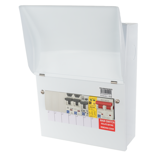 Lewden HPPI-R06W-AC25 6 Way Air Source Heat Pump (ASHP) Consumer Unit with 25A HP RCBO, 2x RCBOs and SPD