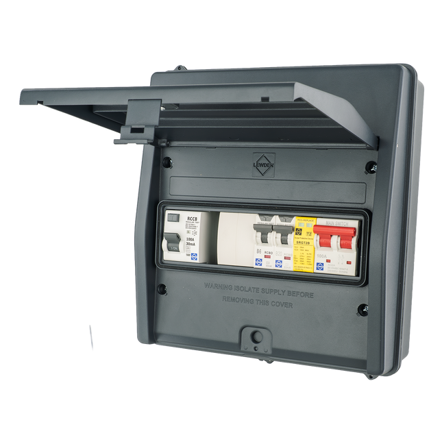 Lewden HPPO-05MG-1 IP65 5 Way Air Source Heat Pump (ASHP) Consumer Unit with 100A Type B RCD, 2x RCBOs and SPD