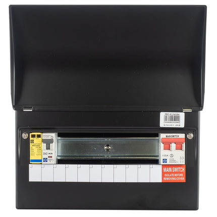 Lewden PRO-R10B-R1S Black 9 Way RCBO Consumer Unit with Surge Protection