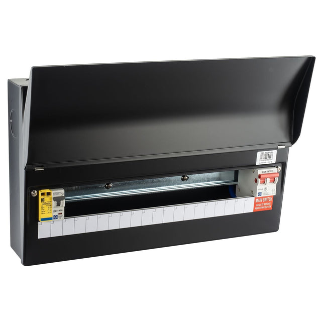 Lewden PRO-R19B-R1S Black 18 Way RCBO Consumer Unit with Surge Protection