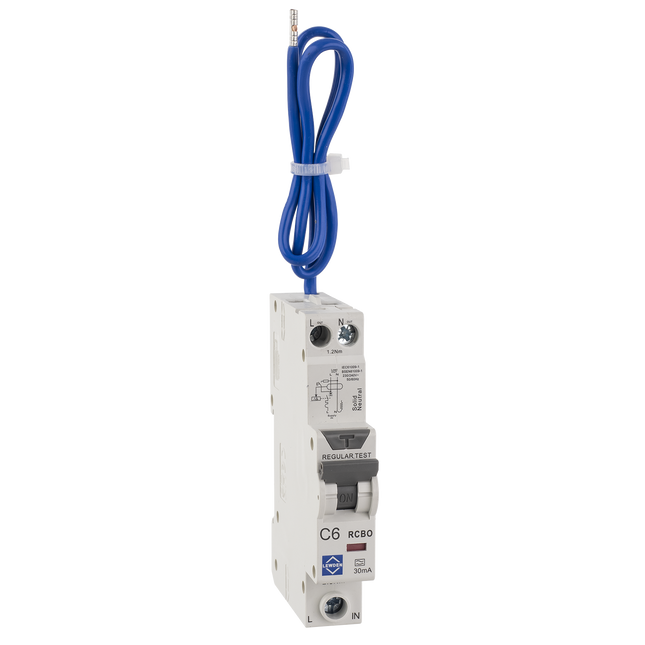 Lewden RCBO Compact Single Pole 1 Module C Curve 6kA 30mA Type A RCBO