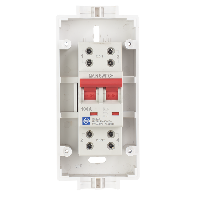 Lewden SLM2-DS 100A DP Electricity Meter Isolator Switch with Dual Screw Terminals
