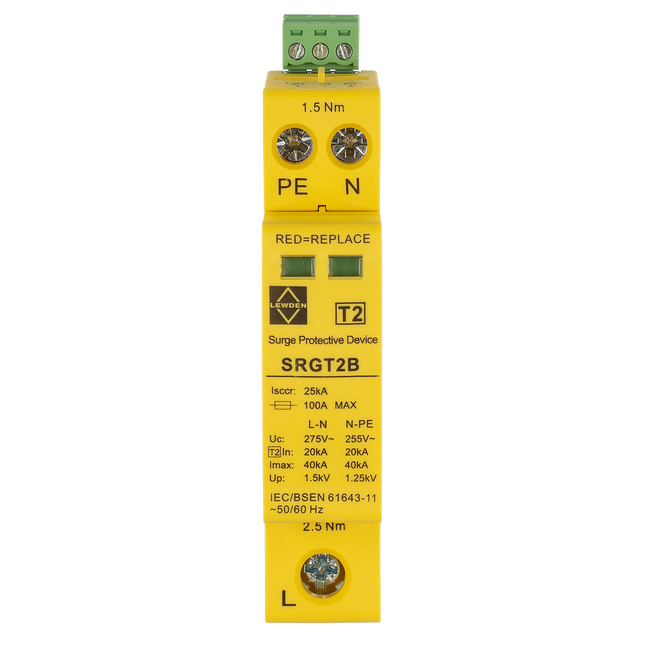 Lewden SRGT2B 40kA 1 Module Single Pole Type 2 Surge Protector