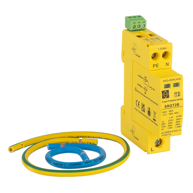 Lewden SRGT2B-KIT 40kA 1 Module Single Pole Type 2 Surge Protector and Connection Kit