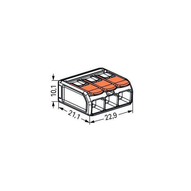 Wago 221-613 3 Way Compact Lever Cable Connector 6mm Orange (Pack of 30)